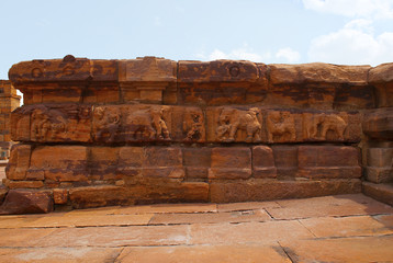 Carved figures of elephants on the adhisthana, base, Sangamesvara temple the Vijesvara, Pattadakal temple complex, Pattadakal, Karnataka