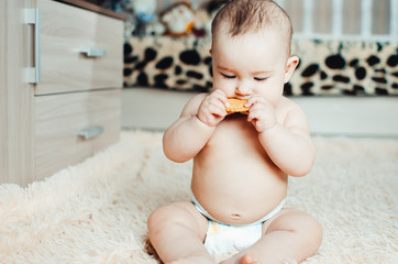adorable baby eating a cookie