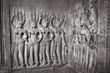 Apsaras - Stone carvings in Angkor Wat, Siem Reap, Cambodia  was inscribed on the UNESCO World Heritage List in 1992.