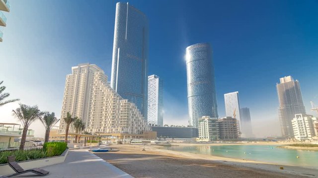 Buildings on Al Reem island in Abu Dhabi timelapse hyperlapse