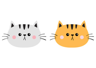 Gray orange red cat sad head face silhouette icon set. Cute cartoon kitty character. Kawaii animal. Funny baby kitten. Love card. Flat design. White background Isolated.