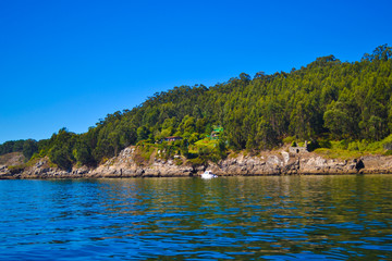 Fototapeta na wymiar View of cliffs of Cies Islands, a natural paradise in Galicia, Spain.