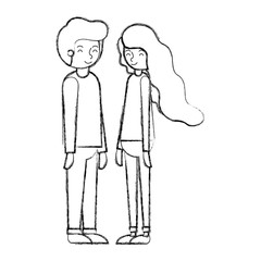 young couple avatars characters vector illustration design