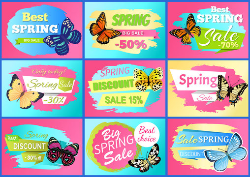 Sale Spring Discounts Set Vector Illustration