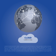 Cloud Computing Design Concept with world Map connections - Digital Network Connections, Technology Background