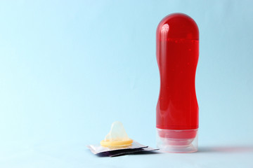 an intimate lubricant on a colored background. Intimate gel, comfortable sex.