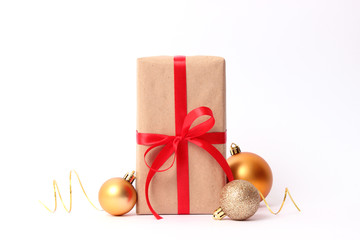 gifts and new year decor isolated on white background. Christmas balls, ribbons, celebration, giving, new year, christmas.
