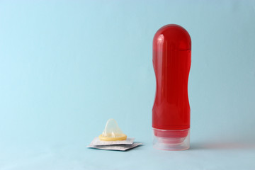 an intimate lubricant on a colored background. Intimate gel, comfortable sex.