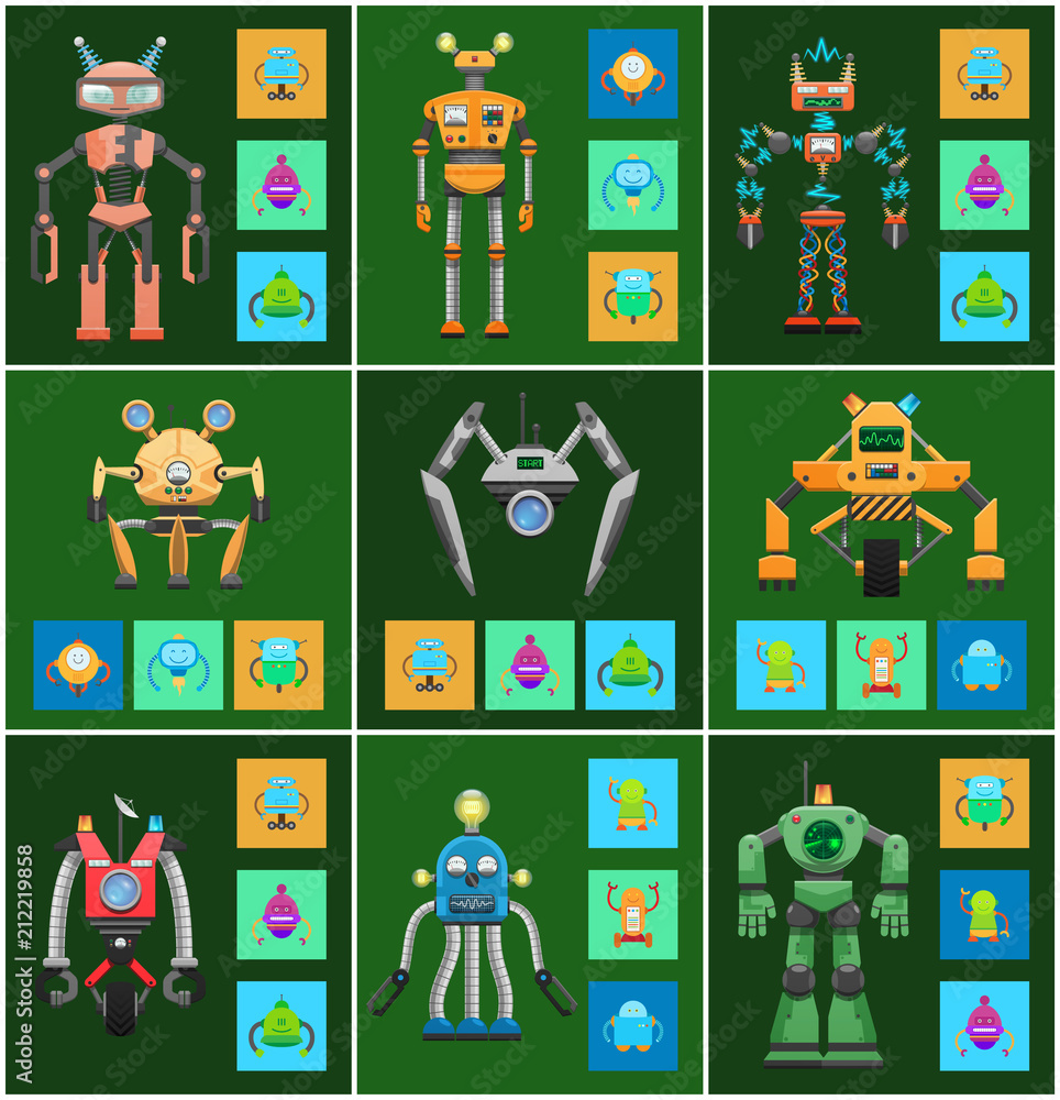 Poster robots creatures intellect vector illustration