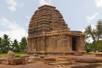 Kadadsiddhesvara temple, Pattadakal temple complex, Pattadakal, Karnataka. A panel of Natya Siva is clearly seen in the mukh-patti of the sikhara.