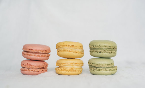 Colorful macarons in a row