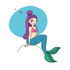 Cute cartoon little mermaid. Siren. Sea theme.