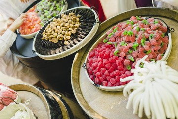 Candy Bar. Delicious sweet buffet with cupcakes and jelly beans