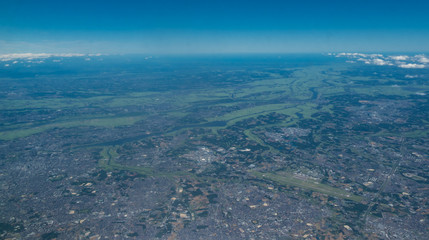 千葉県上空から茨城県の利根川方面の空撮写真