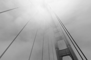 Tower of the Golden Gate Bridge in the fog, San Francisco, California, USA - 212226438