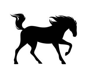 running horse black vector silhouette - side view mustang outline
