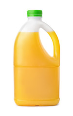 Side view of plastic orange juice bottle