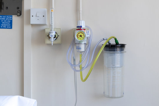 Hospital medical gas supply mounted to a ward wall
