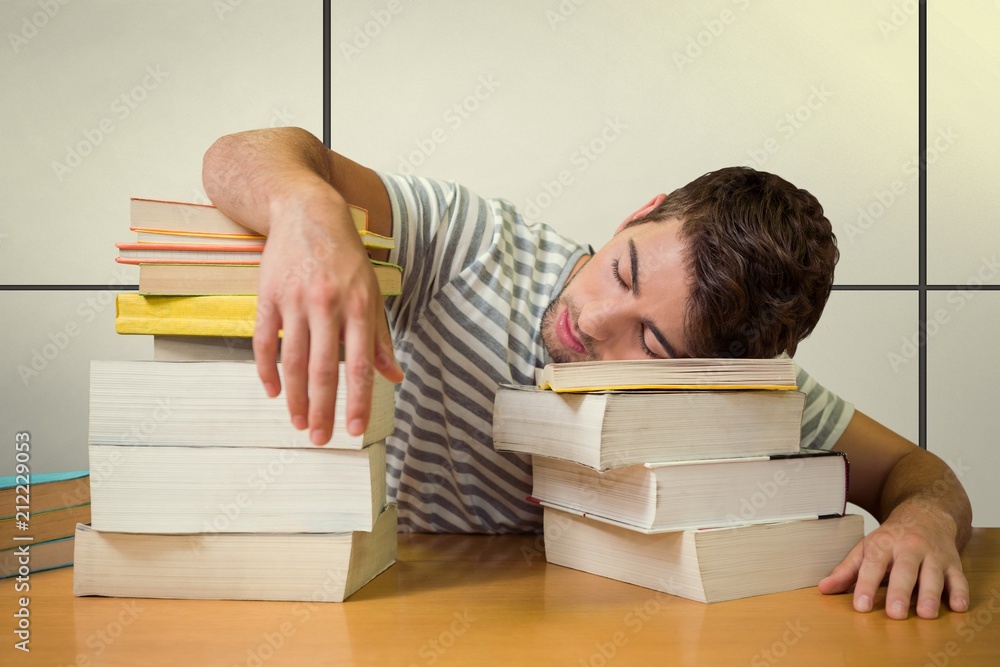 Poster composite image of student asleep in the library
