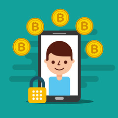 smartphone man on screen cyber security bitcoin