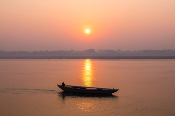 Varanasi, India. Boats on the ghats of Varanasi.