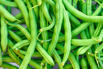 Pile of green beans, photographed on blurred background, natural fresh product