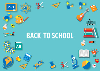 Back to school, paper art, flat icon background vector and illustration