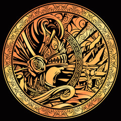 Gold coin with the image of a screaming Valkyrie