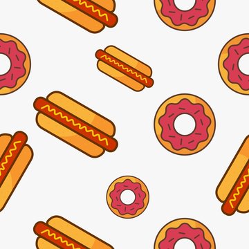 Donut and hotdog fast food pattern design vector.