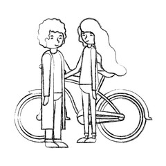 young couple with bicycle avatars characters vector illustration design