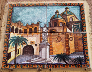 Fototapeta na wymiar Sicile, Mazara del Vallo, décoration de rue en céramique