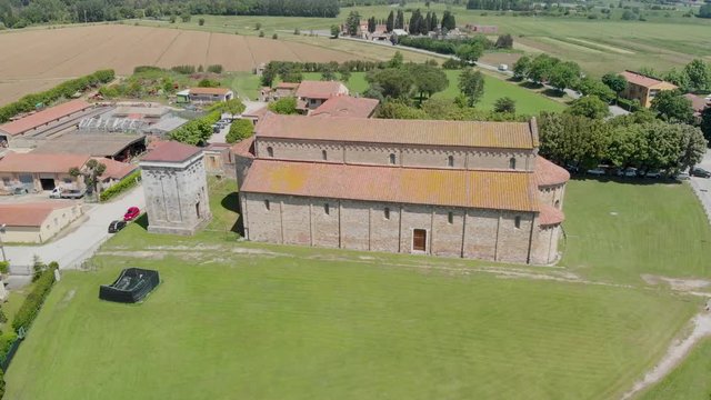 Aerial view of San Piero Cathedral in Pisa, Italy