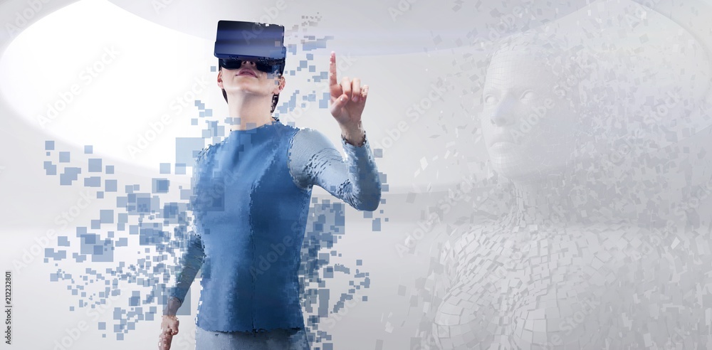 Poster composite image of digital composite of woman with an augmented