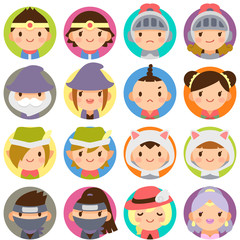 ゲームキャラクター　ファンタジー　RPG　伝説の勇者様御一行　顔　かわいい　フラット　丸アイコン　セット