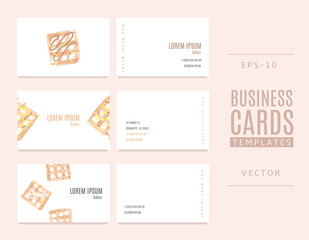 Business cards for bakers, shops and confectioneries with waffles.