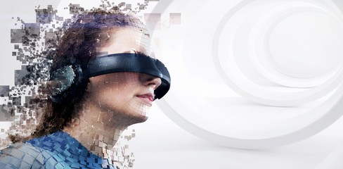 Composite image of digital composite of woman with a virtual