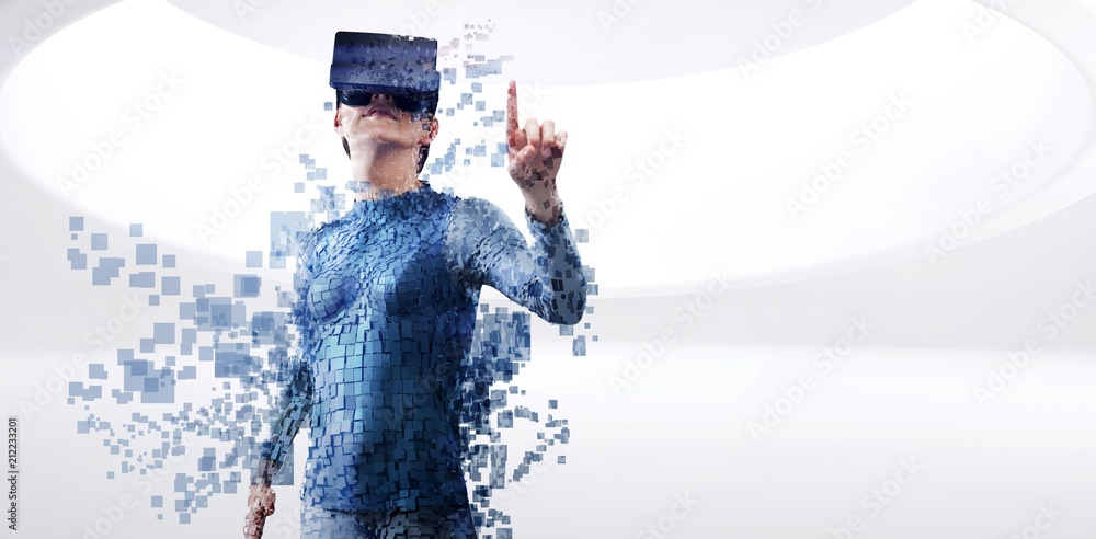 Poster composite image of digital composite of woman with an augmented
