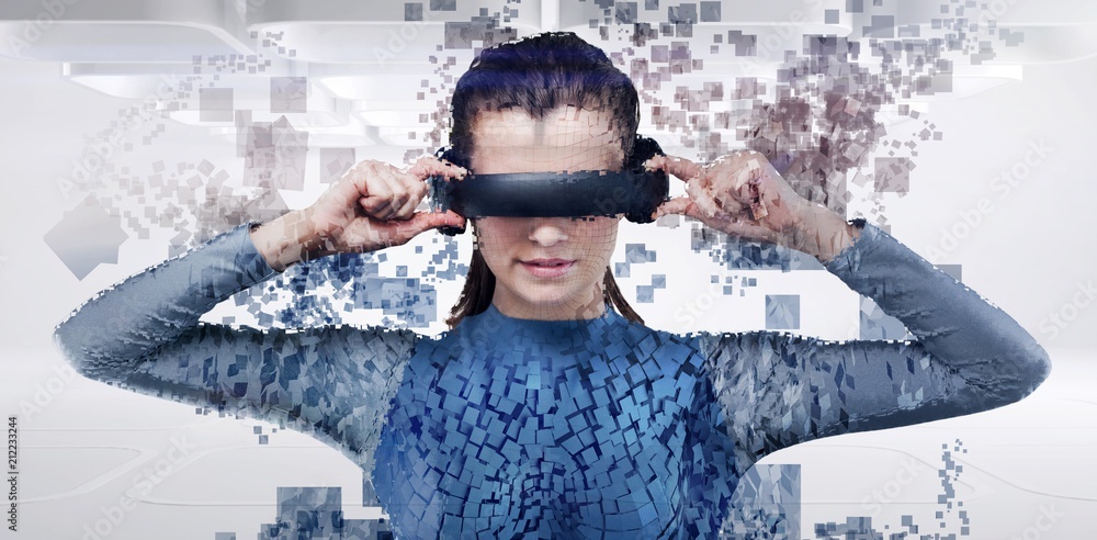 Poster composite image of digital composite of woman with an augmented