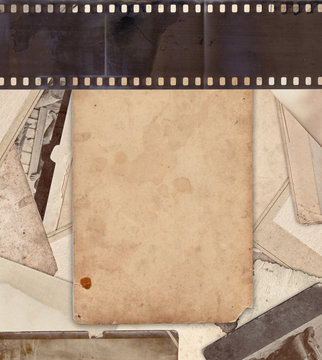 Vintage background with retro postcard and old film strip
