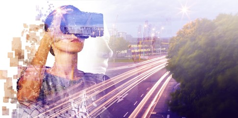 Composite image of digital composite of woman with a virtual