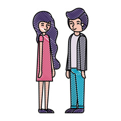 young couple avatars characters vector illustration design