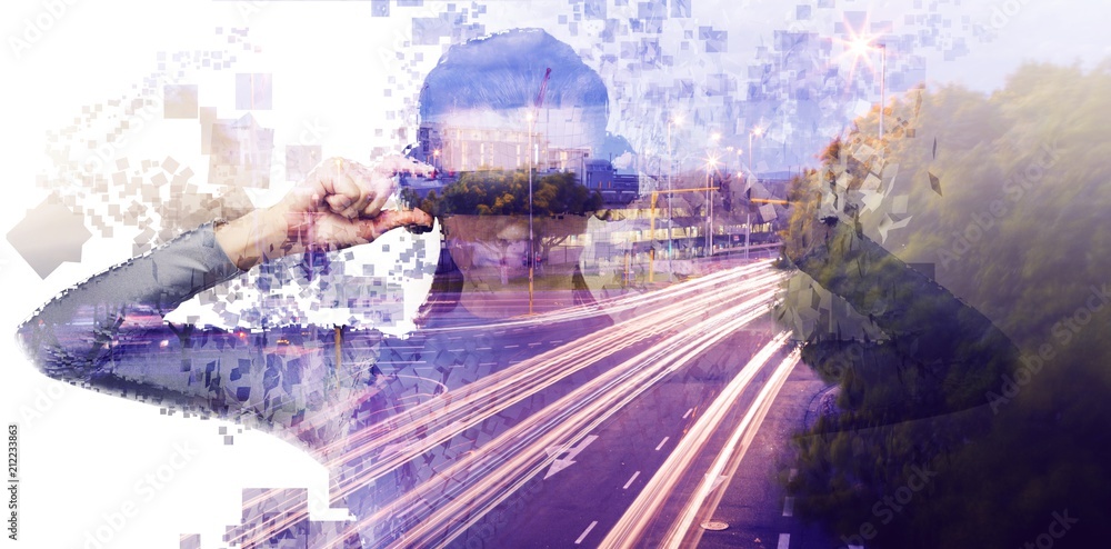 Poster composite image of digital composite of woman with an augmented
