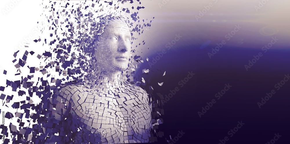 Poster composite image of pixelated gray 3d man