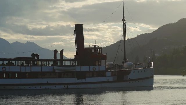 Vintage steam boat on Lake Wakatipu in Queenstown New Zealand