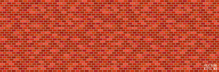 Fototapeta premium Abstract Red and Brown Structural Brick Wall. Panoramic Solid Surface. Vector Illustration