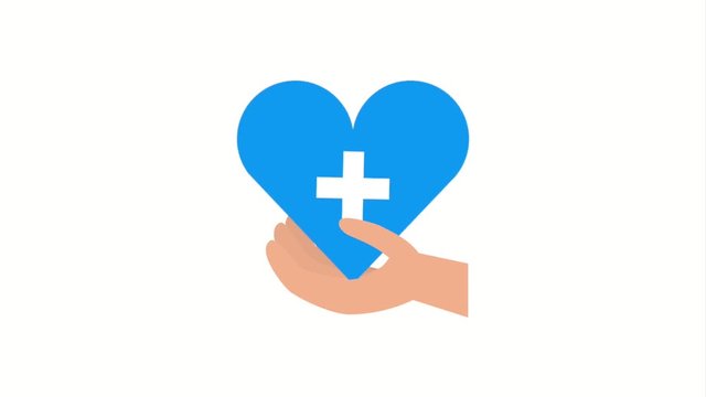 hand with blue heart cross medical ilustration