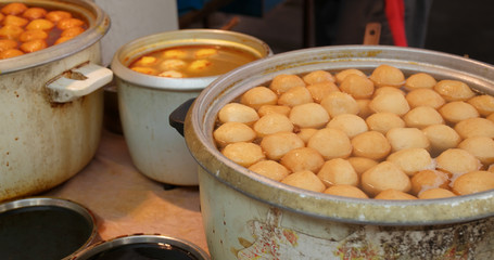 Street food curry fish ball, famous Hong Kong street food