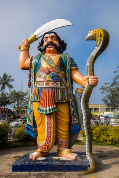 Mysore, India. View of Mahishasura Statue, located on Chamundi Hills near Mysore.