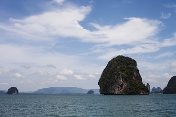 Seascape with islands silhouette against blue sky, Phuket, Thailand