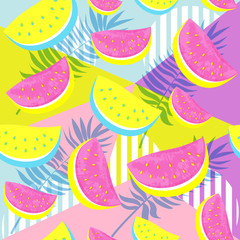 Seamless Watermelon Pattern isolated on hand drawn brush backgro